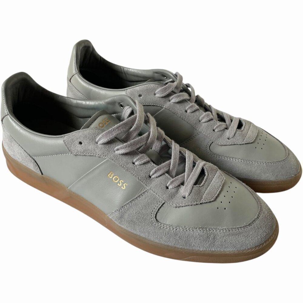 Boss Brandon Tenn Trainers Sneakers Gray Leather Suede - Picture 2 of 11